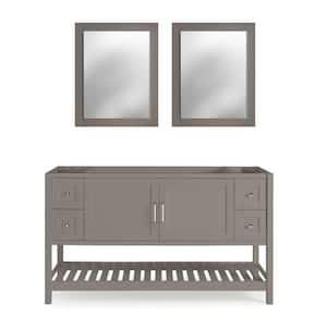 Bennet 2-Piece 21.25 in. D x 60 in. W x 34 in. H Bath Vanity Cabinet without Top in Gray with Mirror