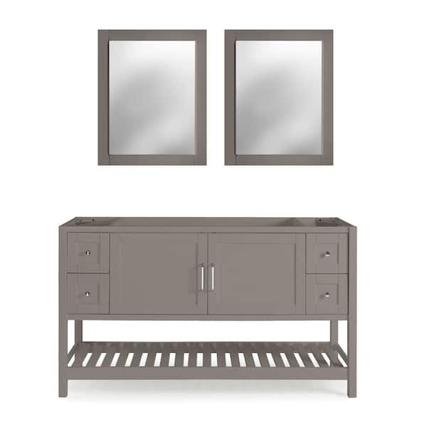 Alaterre Furniture Bennet 2-Piece 21.25 in. D x 60 in. W x 34 in. H Bath Vanity Cabinet without Top in Gray with Mirror