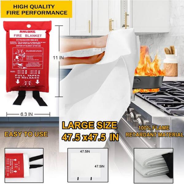 2Pack Large Fire Blanket Fireproof for Home Kitchen Office