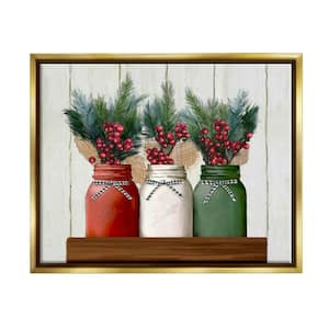 Festive Holiday Jars Christmas Berry Bouquets by Ziwei Li Floater Frame Nature Wall Art Print 31 in. x 25 in.