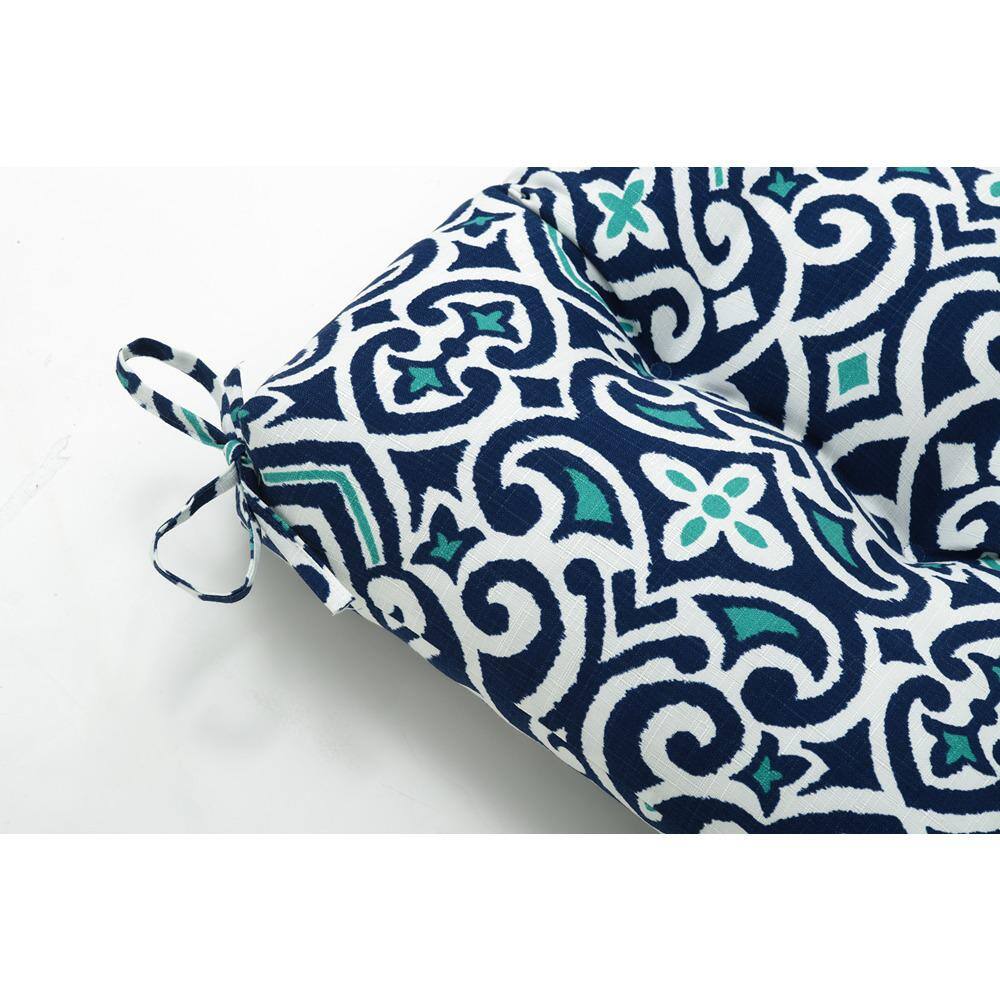 Navy and Turquoise Damask Outdoor Bench Cushion