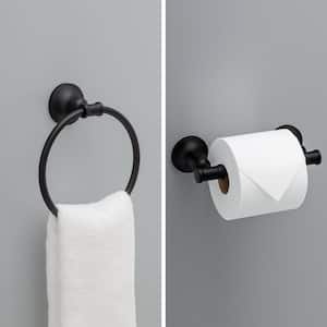 Chamberlain 2-Piece Bath Hardware Set with Toilet Paper Holder, Towel Ring in Matte Black