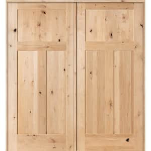 60 in. x 80 in. Rustic Knotty Alder 3-Panel Both Active Solid Core Wood Double Prehung Interior French Door