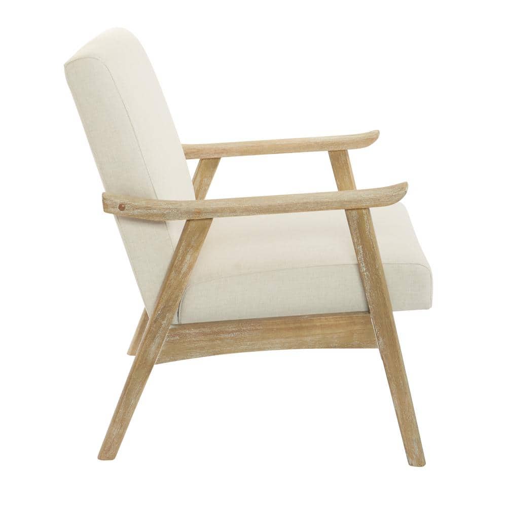 27" Classic Mid-Century Modern Linen White Wood Chair
