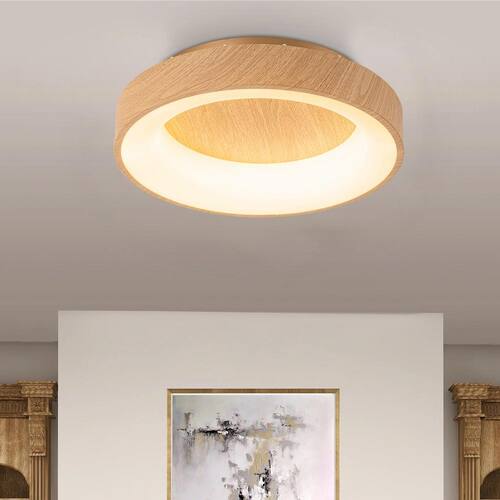 Alethia 15.7 in. Modern Farmhouse Rustic Gold Wood Grain Ceiling Light Round Dimmable Integrated LED Dome Flush Mount Flush Mount Ceiling Lights