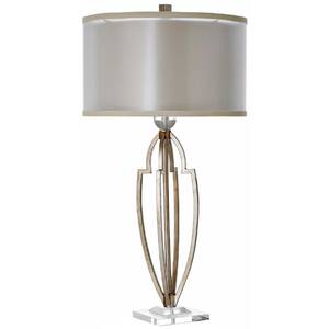 Empire 33 in. Antique Brass Table Lamp with Double Shade