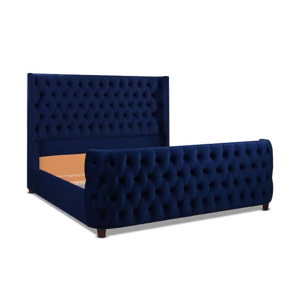 Jennifer Taylor Brooklyn King Bed Frame with Headboard Footboard Navy Blue Velvet HD4 859 2559 The Home Depot