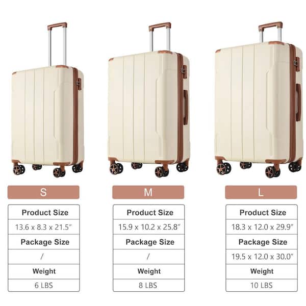 Merax 3 Bags 3-Piece White and Brown Expandable ABS Hardshell