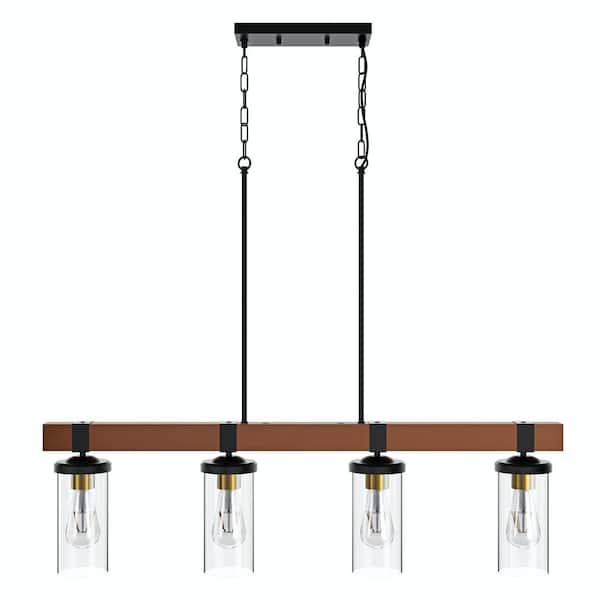 aiwen 38 in. 4-Light Black Kitchen Island Linear Pendant Light Metal Farmhouse Chandeliers with Glass Shade
