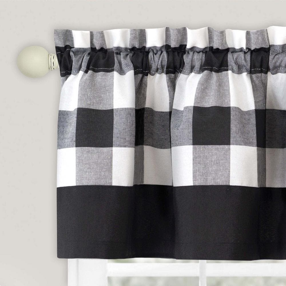Black and White Checkered Polyester/Cotton Window Curtain Set