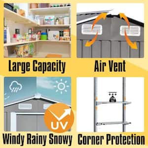 Patio 6 ft. W. x 4 ft. D Bike Shed Garden Shed, Metal Storage Shed with Adjustable Shelf, Gray 24 Sq. Ft.