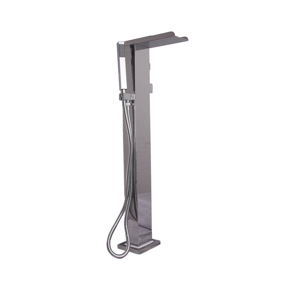 Polished Stainless Steel Freestanding Tub Filler with Handshower
