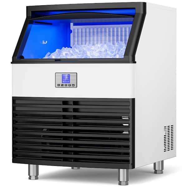 Mojgar 26 in. Commercial Ice Maker 450 lbs./24 H Freestanding Silver Ice Maker Full Size Cubes with 120 lbs. Storage
