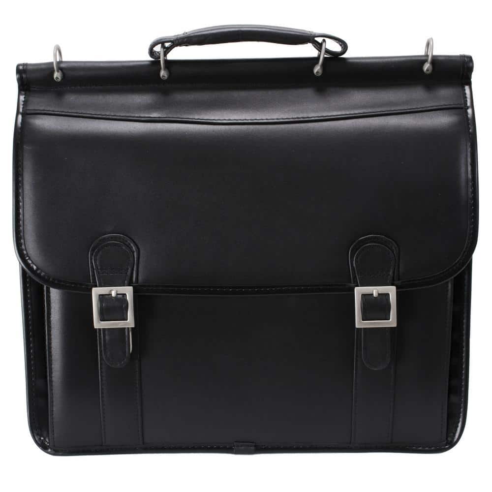McKLEIN Halsted 15 in. Black Top Grain Cowhide Leather Double Compartment Laptop Briefcase