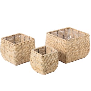 Woven Maize Square Flower Pot Planter with Leak-Proof Plastic Lining (Set of 3)