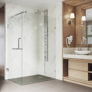 Pacifica 46 in. L x 34 in. W x 73 in. H Frameless Pivot Rectangle Shower Enclosure in Chrome with 3/8 in. Clear Glass