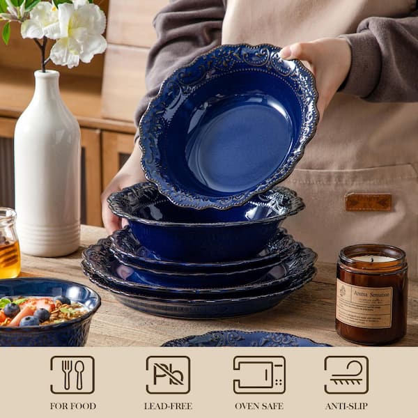 MALACASA 16-Piece Blue Stoneware Dinnerware Set Service for 4