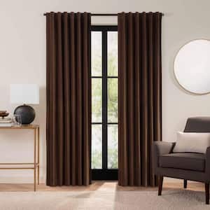 Luxury Cotton Velvet Chocolate Solid Cotton 84 in. L x 50 in. W 100% Blackout Single Panel Rod Pocket Back Tab Curtain