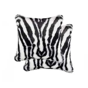 Belton Denton Zebra Black and White 18 in. x 18 in. Faux Sheepskin Decorative Pillow (Set of 2)