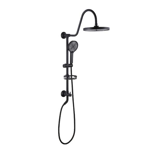 Tomfaucet 2-Spray Wall Mount Dual Shower Head and Handheld Shower Head 1.8 GPM with Soap Dish in Matte Black (Valve not Included)
