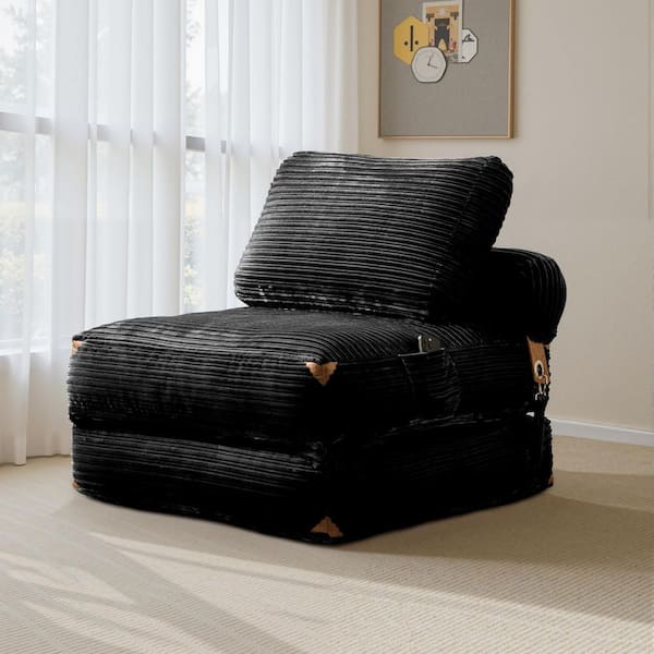 Molly 35 in. Black Corduroy 3-in-1 Convertible Sleeper Lounge Chair Twin Size Folding Sofa Bed with Back Support Pillow