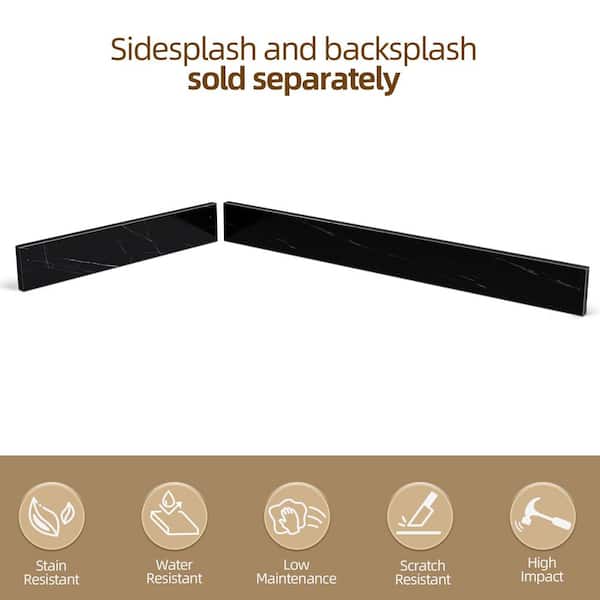 Sima 37 in. W Marble Vanity Backsplash for Countertop Threshold for Shower Curb Window Sill Door Transitions in Black