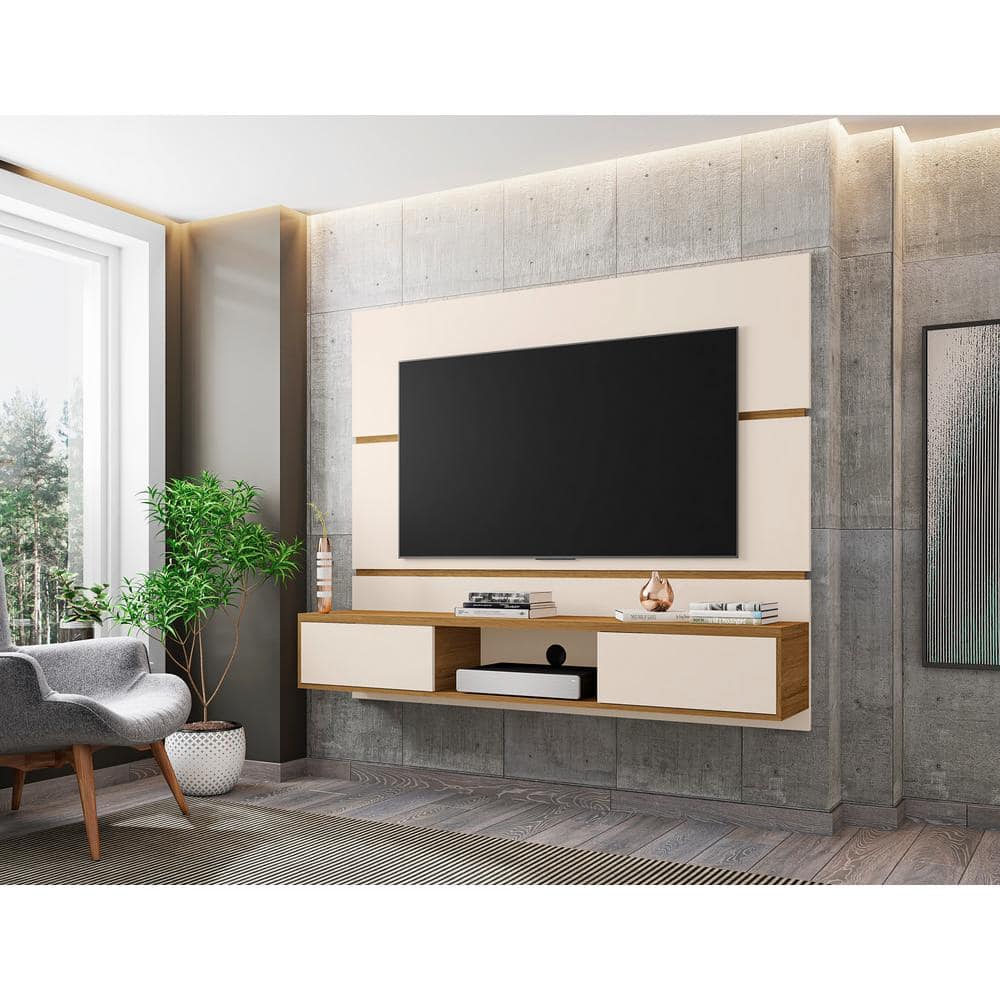Off White and Cinnamon 68.9'' Floating Wood Entertainment Center