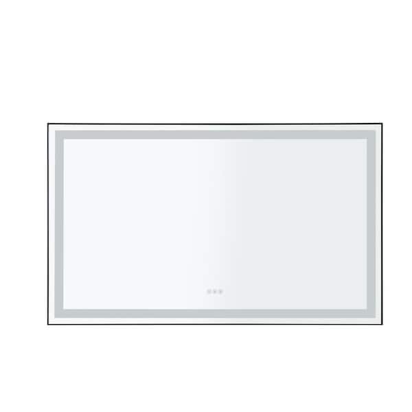 YASINU 72 in. W x 48 in. H Large Rectangular Framed Dimmable LED Light Anti-Fog Wall Bathroom Vanity Mirror in Black