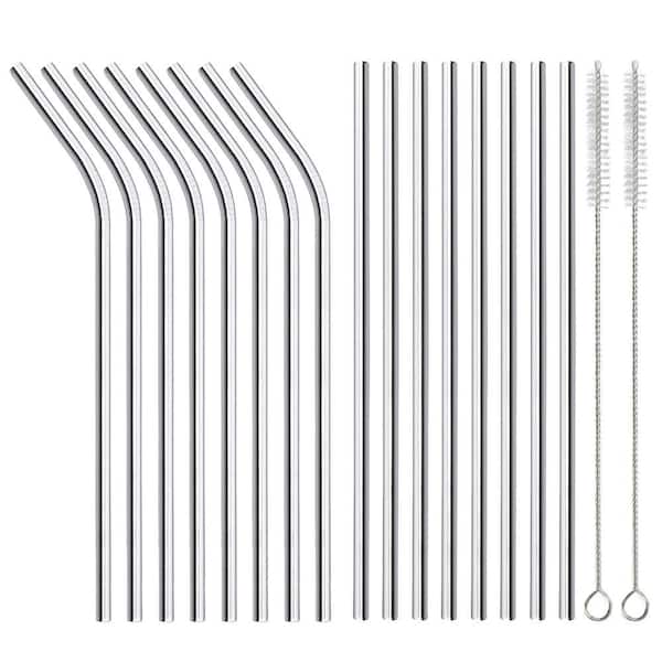 16-Piece Stainless Steel Metal Straws, Silver, in Stainless Steel Drinking Straws