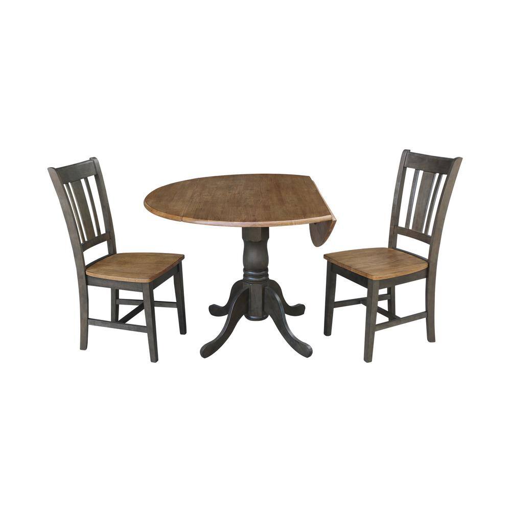 42" Hickory and Washed Coal Dual Drop Leaf Table with 2 Chairs