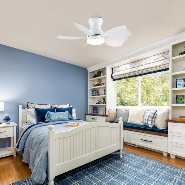 Light Pro 30 in. LED Blade Span 7 in. Indoor White Smart Ceiling Fan with Remote Control for Small Children Room