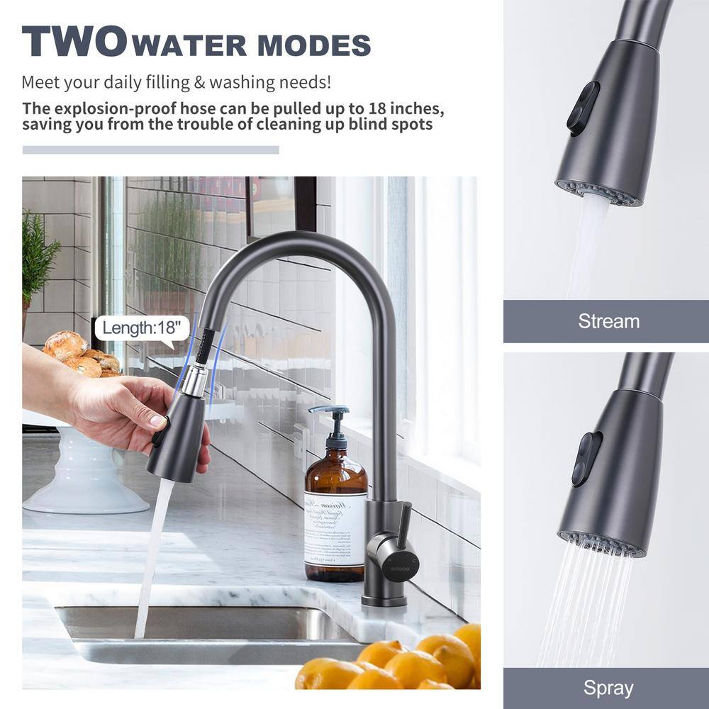 Matte Gray Stainless Steel Pull Down Kitchen Faucet with Sprayer