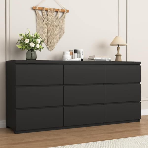 black glass top dresser Ravenne 8-drawer Velvet Upholstered LED Cabinet Modern design for modern homes Cyehnenx Black 5 Drawer Dresser