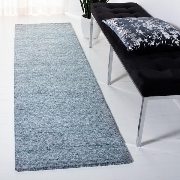 Abstract Blue 2 ft. x 12 ft. Striped Diamonds Runner Rug