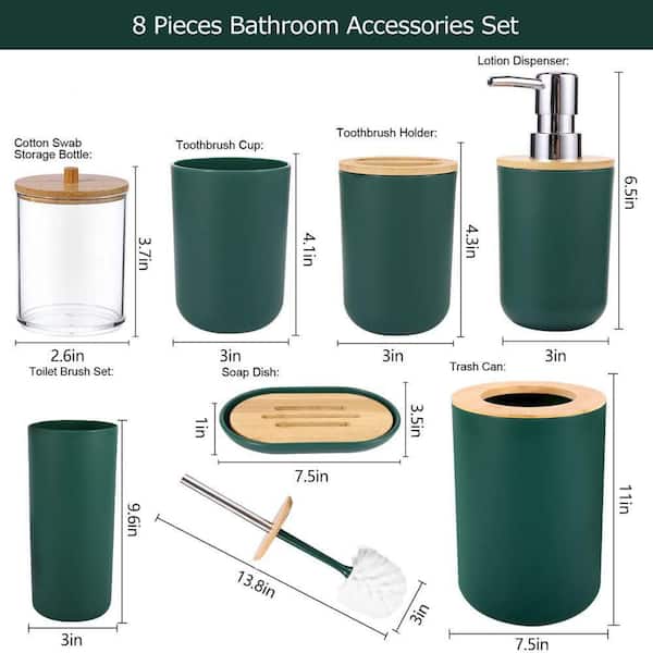 Sage Green Bathroom Set - 8 Pieces of Essential Accessories Including Trash  Can