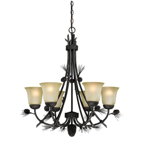 VAXCEL Sierra 6-Light Bronze Rustic Pinecone Chandelier