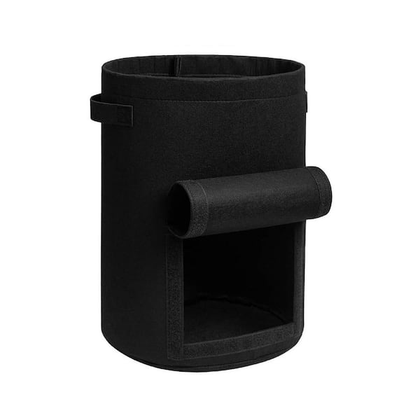 17.8 in. Black & Grey Fabric Round Outdoor Grow Bags 10 Gallon with Handles and Harvest Window 4-Pack