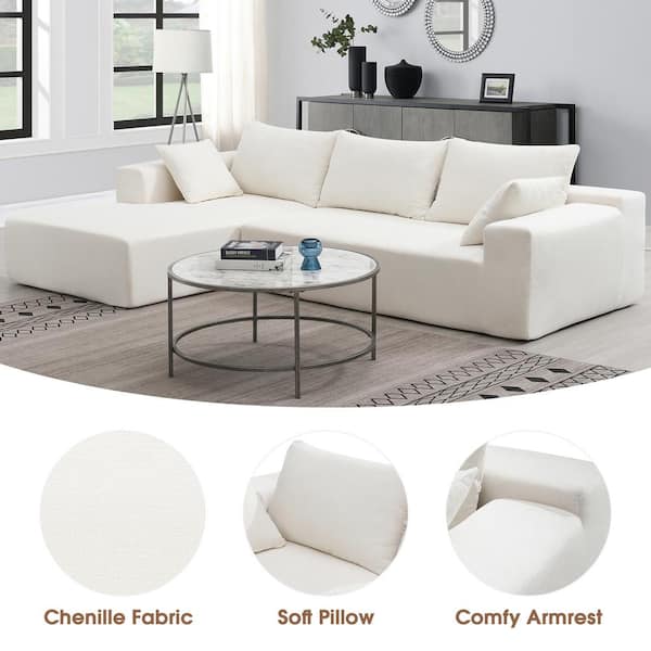Harper & Bright Designs Modern Minimalist 109 in. W Square Arm 2-piece  Polyester Modular Sectional Sofa in White with 2 Pillows GTT007AAK - The  Home Depot