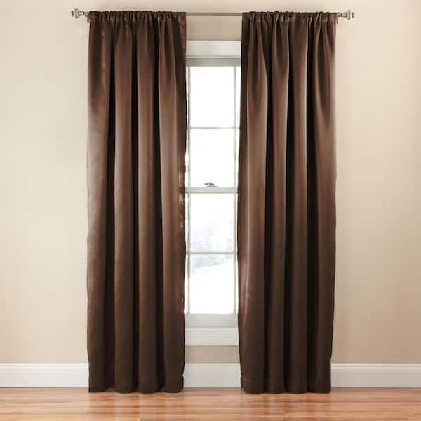 Eclipse Tricia Espresso Solid Polyester 52 in. W x 95 in. L Room Darkening Single Rod Pocket Curtain Panel
