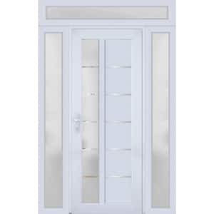 8088 54 in. W. x 94 in. Right-hand/Inswing Frosted Glass White Silk Metal-Plastic Steel Prehend Front Door with Hardware
