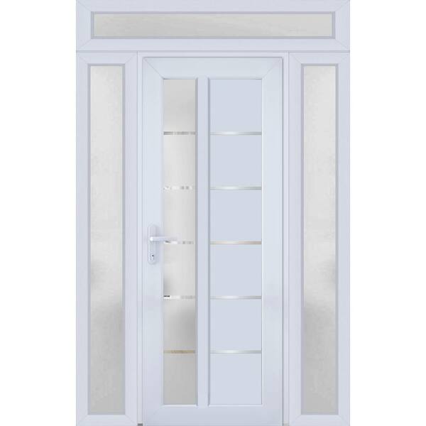 VDOMDOORS 8088 60 in. W. x 94 in. Right-hand/Inswing Frosted Glass White Silk Metal-Plastic Steel Prehend Front Door with Hardware