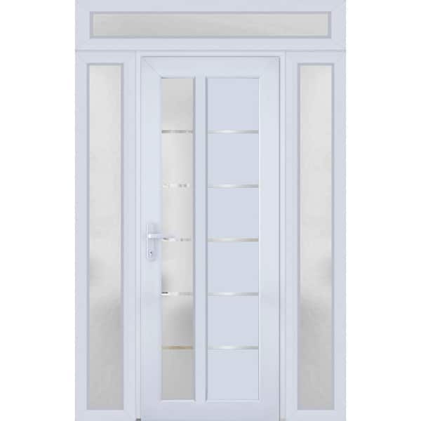 VDOMDOORS 8088 64 in. W. x 94 in. Right-hand/Inswing Frosted Glass White Silk Metal-Plastic Steel Prehend Front Door with Hardware