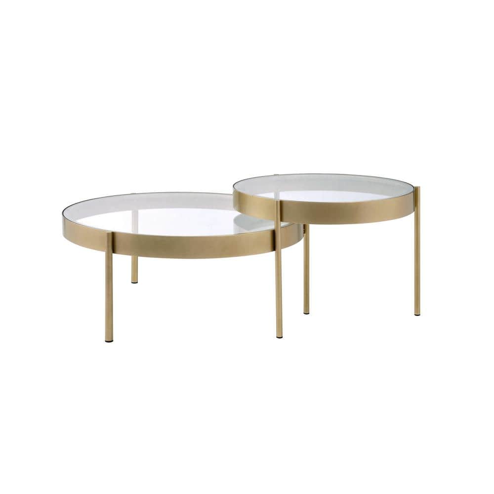 STICKON 36 in. Gold Round Glass Nesting Coffee Table with 2-Pieces LC ...