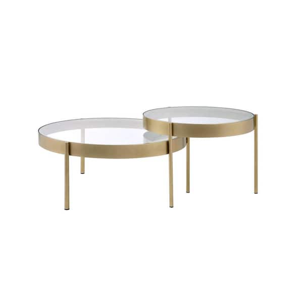 STICKON 36 in. Gold Round Glass Nesting Coffee Table with 2-Pieces