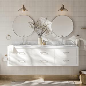 Hutton 72.25 in. W x 22 in. D x 19.6 in. H Double Sink Freestanding Bath Vanity in White with Carrara White Quartz Top
