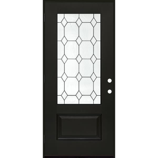 Regency 32 in. x 80 in. 3/4L Marquise Glass RHOS Onyx Stain Fiberglass Prehung Front Door with 6-9/16 Jamb