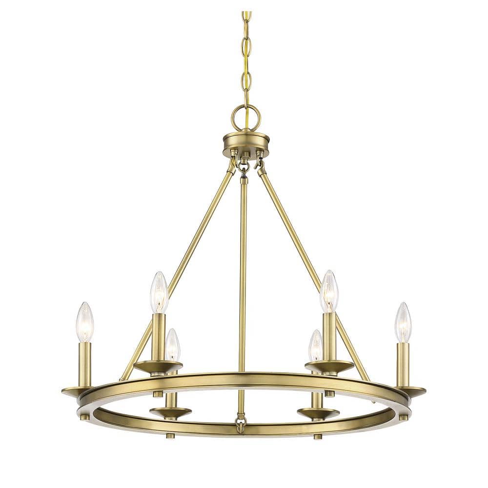 Warm Brass Farmhouse Flair 6-Light Open Hoop Chandelier