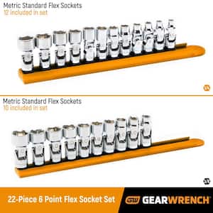 1/4 in. and 3/8 in. Drive 6-Point Metric Flex/Universal Joint Socket Set (22-Piece)