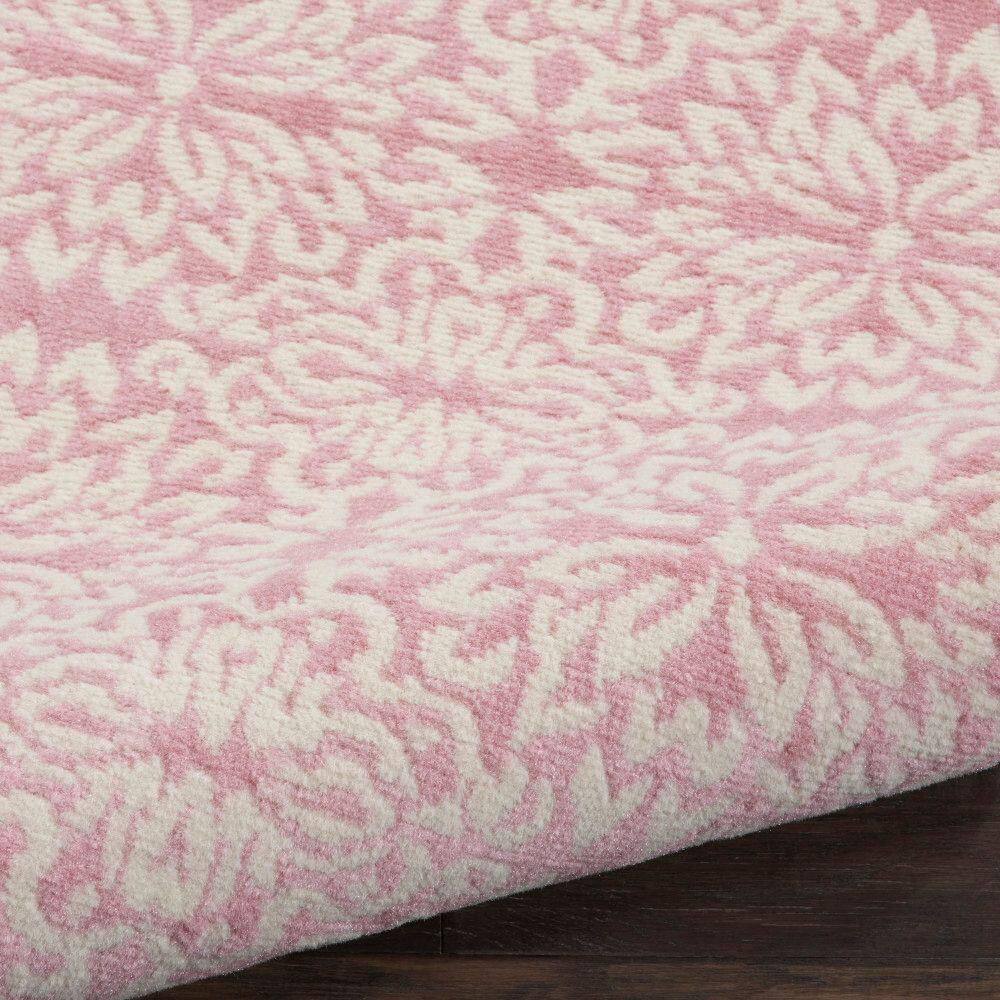 Ivory and Pink Floral Synthetic 5' x 7' Area Rug