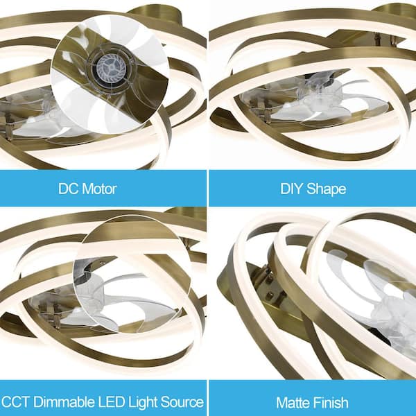 Becca 24 in. DIY Shade LED Indoor Bronze Smart APP Control Modern Flush Mount Ceiling Fan with Light, Remote Included